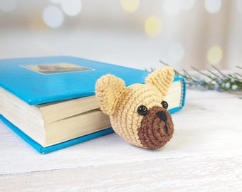 Patrón de marcapáginas de perro a crochet: Bulldog francés, cachorro amigurumi, regalo para mamá de perro.
