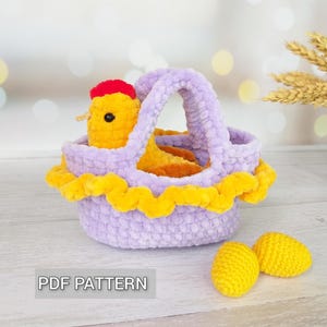 Crochet chicken Pattern, Amigurumi chicken plushie with crochet eggs, hen plush pattern DIY for kids, Easter crochet decor