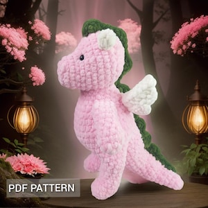 Dragon plush crochet Pattern PDF, chunky Amigurumi animal DIY for kids, pink dragon soft toy pattern, baby toy plushie pattern