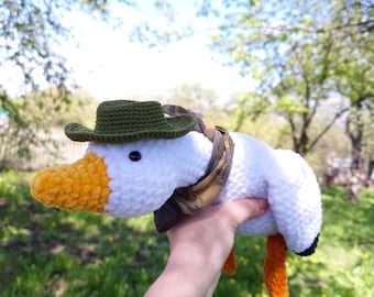 Crochet Goose no sew Pattern: Cowboy Amigurumi bird Plush Pattern