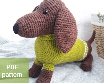 Hund Häkelanleitung Dackel, PDF Anleitung weicher Welpe Spielzeug, Amigurumi Tier DIY für Kinder