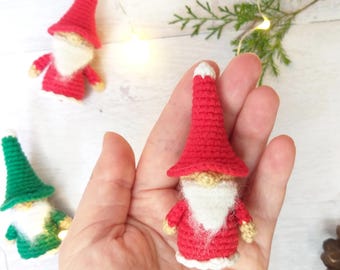 Christmas crochet Gnome pattern tree decoration, Amigurumi holiday ornament DIY