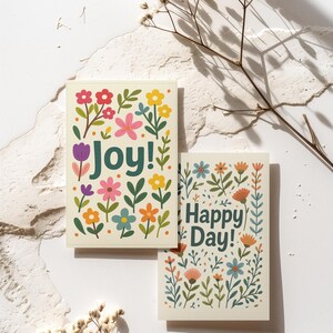 de voeux (deux modèles) A5 carte vierge pliée avec art floral | Collection Mimosa Meadow (lot de deux cartes)