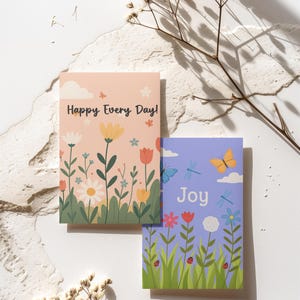de voeux (deux modèles) A5 carte vierge pliée avec art floral | Collection Mimosa Meadow (lot de deux cartes)
