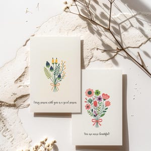 de voeux (DEUX modèles) A5 carte vierge pliée avec art floral | Collection Mimosa Meadow (lot de deux cartes)