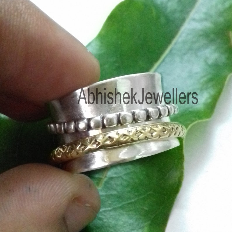 AAA Stunning Spinner Ring Jewelry Two Tone Spinner Ring Simple And Attractive Ring Plain Texture Ring 925 Sterling Silver Handmade Jewelry