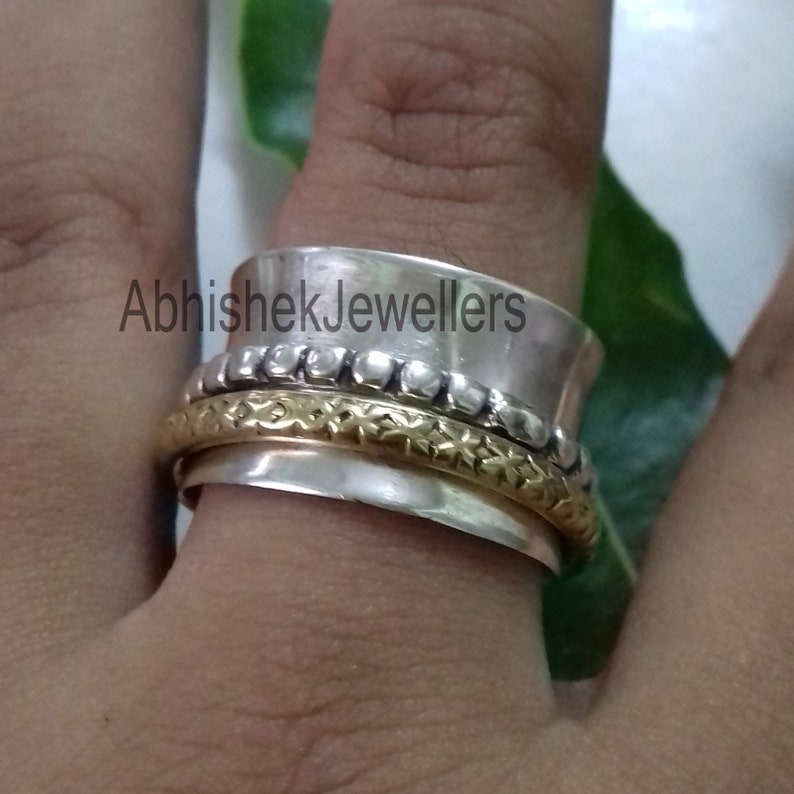 AAA Stunning Spinner Ring Jewelry Two Tone Spinner Ring Simple And Attractive Ring Plain Texture Ring 925 Sterling Silver Handmade Jewelry