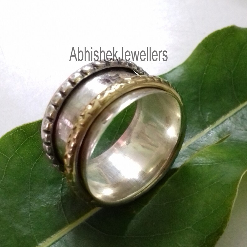 AAA Stunning Spinner Ring Jewelry Two Tone Spinner Ring Simple And Attractive Ring Plain Texture Ring 925 Sterling Silver Handmade Jewelry