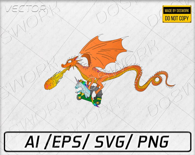 Dragon And Unicorn Vector Svg Illustration Digital Download Etsy