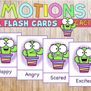 Feelings Cards, Cactus Emotions, Flashcards,Printable Cards, Emotions and Feelings, Cactus, Instant, Preschool Cards
