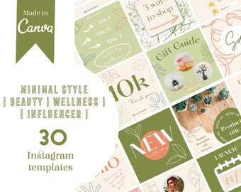 30 Instagram Templates for Growth INSTANT DOWNLOAD | Social Media Branding | Post & Story Content | Minimal Customisable Canva Beauty Green