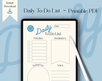 Daily To-Do List Printable - PDF Instant Download - Productivity Planner Checklist A4/A5/US Letter iPad - Modern Minimalist Notepad