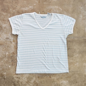 Vintage 1980s Light Green Striped V-Neck Tee