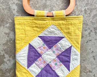 Vintage 50s Upcycled Quilt Handle Bag