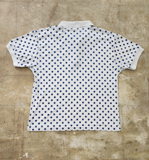 Vintage 70s Blue Polka Dot Polo Tee - image 7