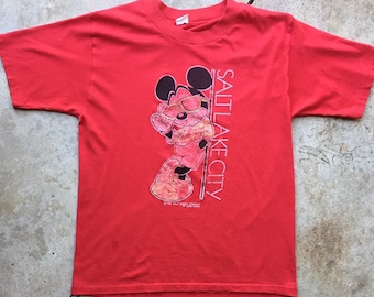 Vintage 80s, Faded Red, Mickey Mouse, Salt Lake City, Utah, Graphic Tee, T-Shirt