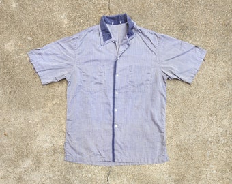 Vintage 50s, Faded Blue, 100% Cotton, Very Worn, Short Sleeve, Button Down, Oxford, Shirt