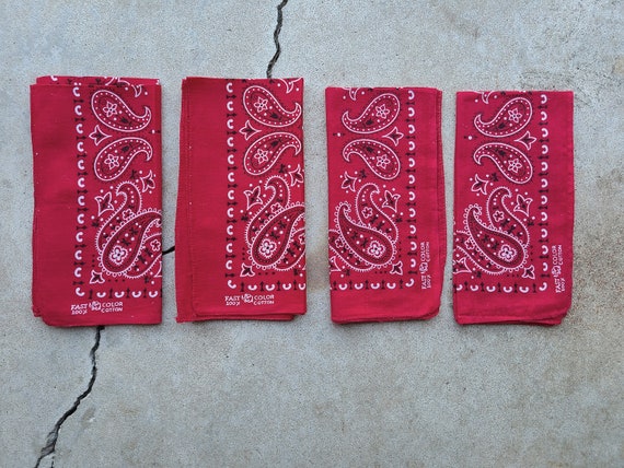 Vintage 60s Set of 4 Colorfast Red Deadstock Band… - image 1