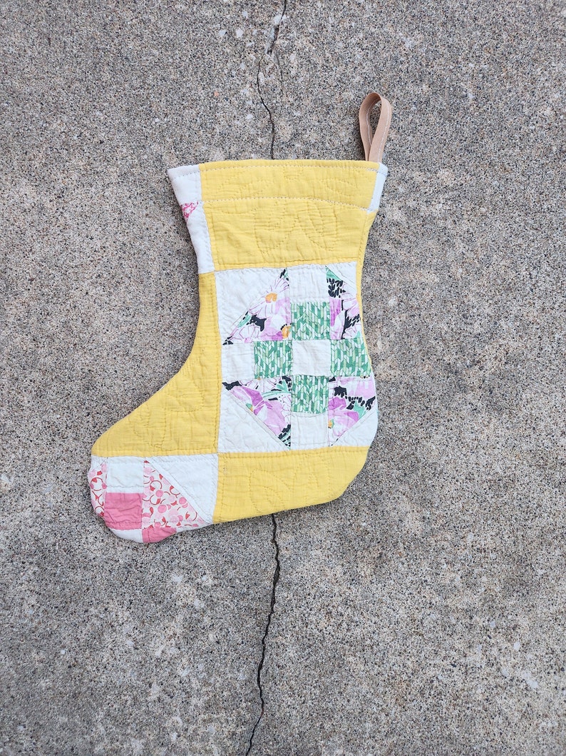 Vintage Upcycled Quilt Holiday Stocking - Thumbnail 2