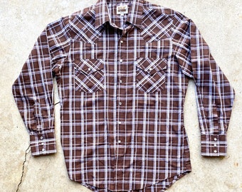 Vintage 80’s/90’s, Brown, Plaid, ELY, Pearl Snap, Button Down, Shirt