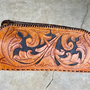 Vintage 60s, Brown, Tooled Leather, Clutch Bag