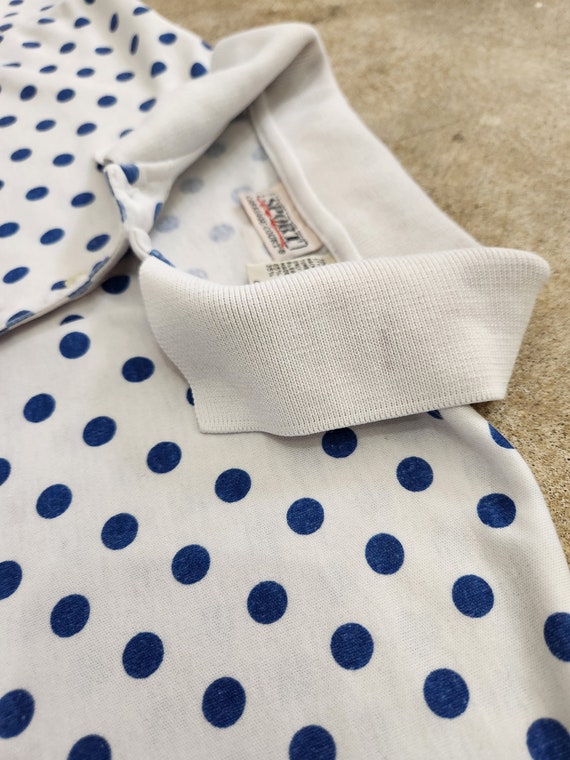 Vintage 70s Blue Polka Dot Polo Tee - image 5