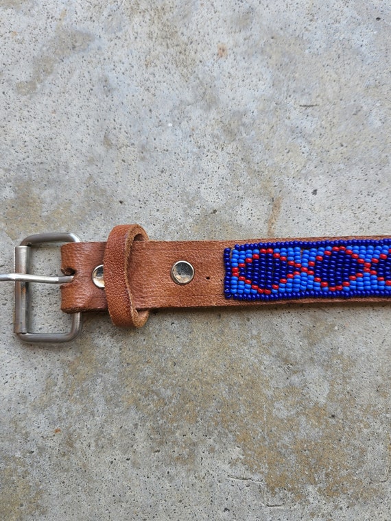 Vintage 70's/80's, Blue, Red, Handstitched, Leath… - image 3