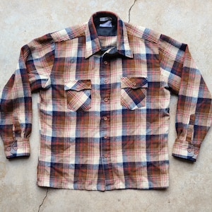 Vintage 70s, Brown, Blue,  Plaid, Button Down, Shirt