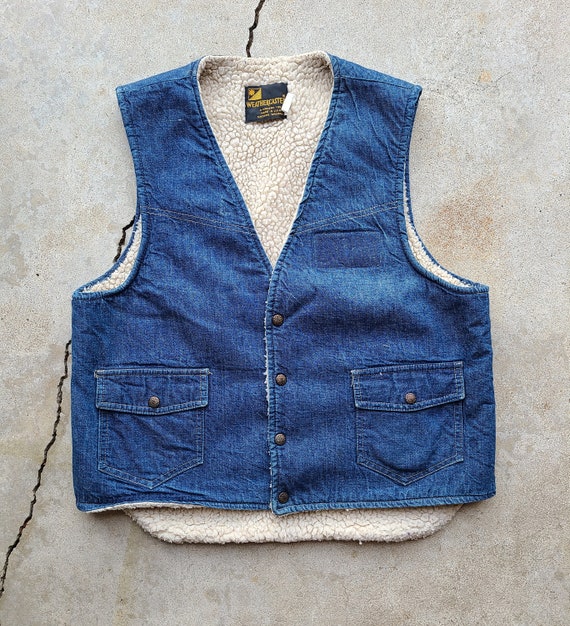 Vintage 70s Sherpa Lined Denim Vest - Gem