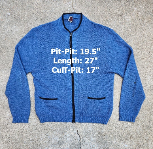 Vintage 60s Blue Zip-up Cardigan Sweater With Pockets - Etsy