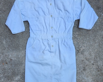 Vintage 70s White Button-Up Denim Mini Dress