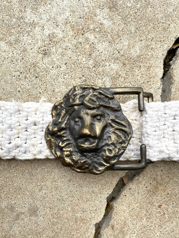 ​RARE 1970s Robert Louis Heritage Belt | Brass Bugle Buckle | Lion Crest Vintage 70 main image 3