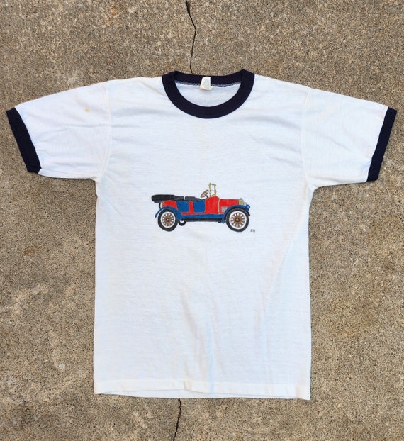 Vintage 60s, Antique Car, Ringer, Tee, T-Shirt - image 1