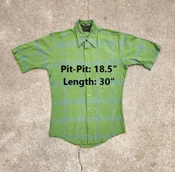 Vintage 1950s Sportsman Rayon Green and Blue Plaid Short Sleeve 