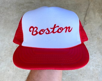 Vintage 80’s Boston Script Logo Tucker Hat, SnapBack Hat