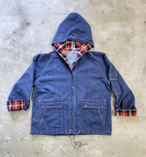 Vintage 70/80s Denim Flannel Hooded Jacket - image 1