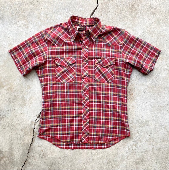 Vintage 70’s/80s, Red, Plaid, Wrangler, Snap Down… - image 1