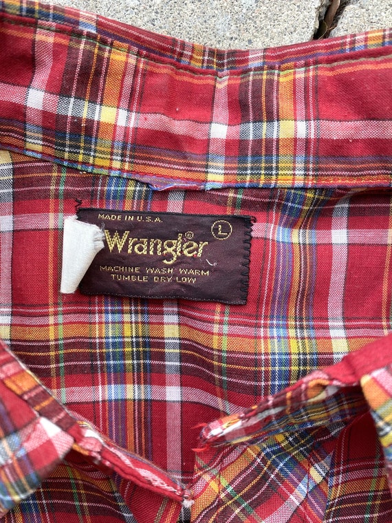 Vintage 70’s/80s, Red, Plaid, Wrangler, Snap Down… - image 4