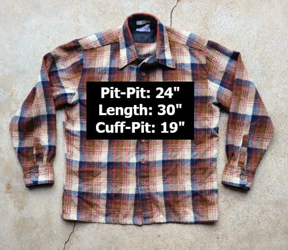 Vintage 70s, Brown, Blue,  Plaid, Button Down, Sh… - image 2