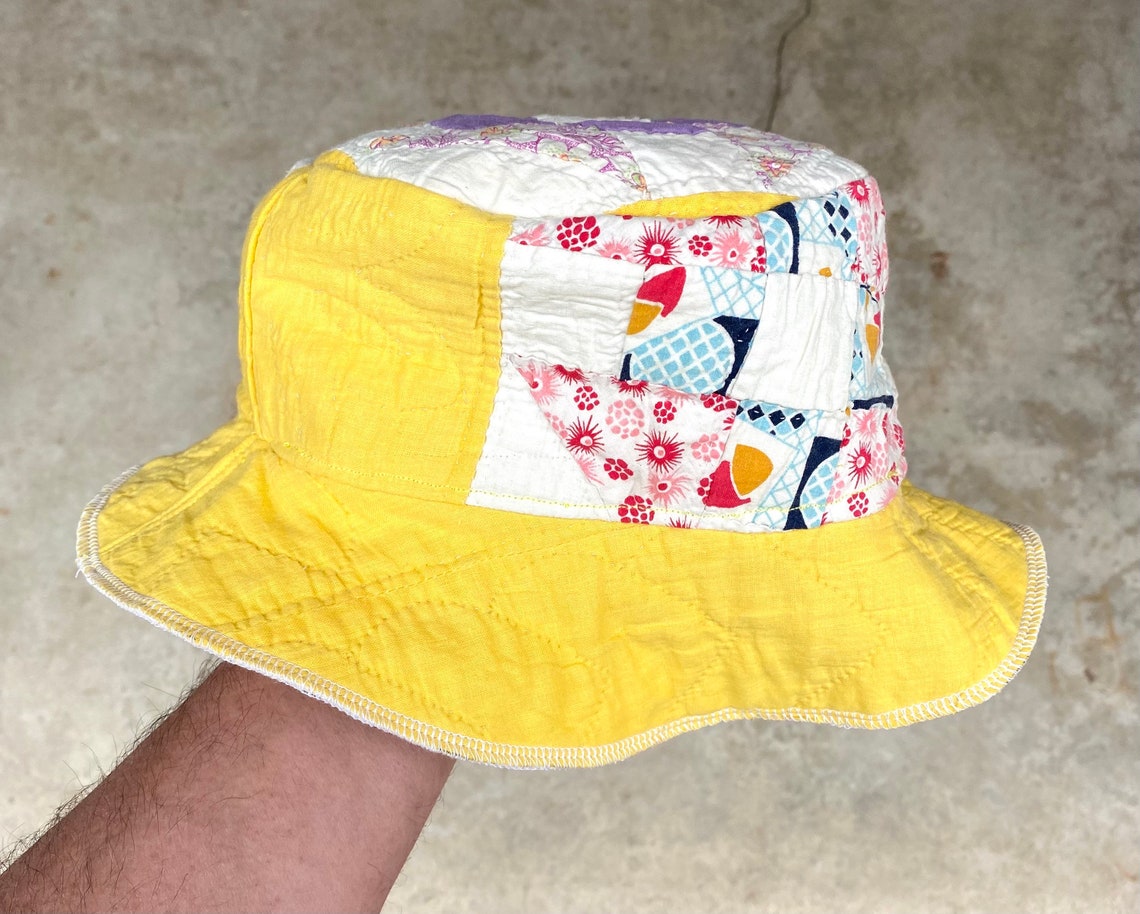 Vintage 40s Upcycled Quilt Bucket Hat Etsy
