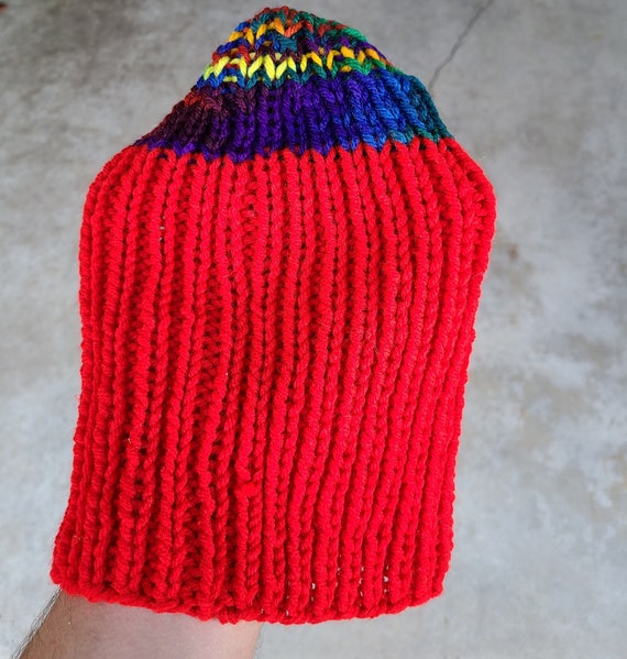 Vintage 70's, Red, Rainbow, Knitted Hat, Beanie, … - image 3