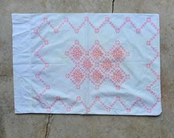 Vintage 60's, Red, White, Geometrical, Pillowcase