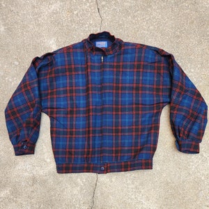 Vintage 60s Pendleton Blue and Red Plaid Bomber Jacket