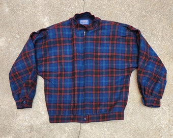 Vintage 60s Pendleton Blue and Red Plaid Bomber Jacket