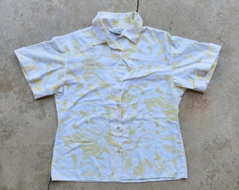 Vintage 80's, Faded Yellow, Tropical, Floral, Short Sleeve, Button Down, Shirt