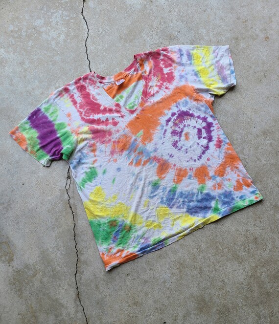 Vintage 90's, Tie Dye, V-Neck, Top, Tee - image 3