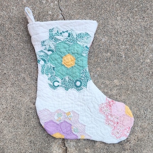 Vintage Upcycled Grandmothers Garden Quilt Stocking