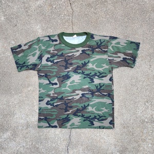 Vintage 70s, Camouflage, Camo, with Ribbed Collar, T-Shirt, Tee