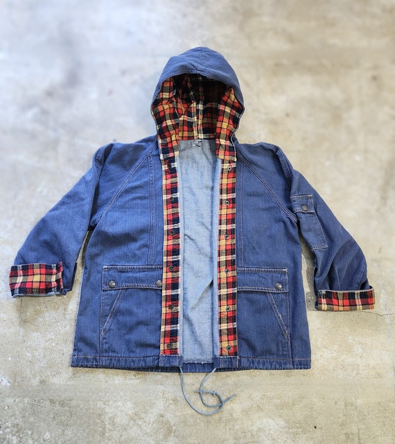 Vintage 70/80s Denim Flannel Hooded Jacket - image 3