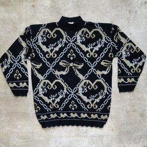 Vintage 80s Silver and Gold Chains Acrylic Sweater